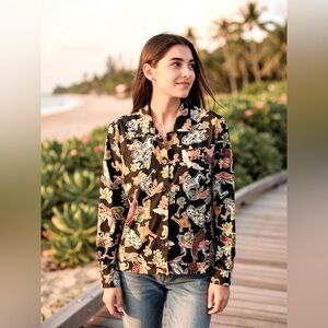 Cotton Connections Vintage Jungle Scene Animal Print Jacket